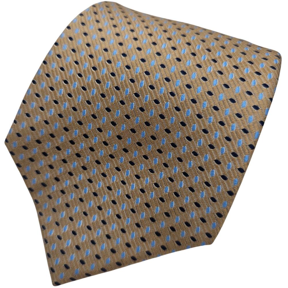 Bresciani Italy Mens Tie Gold Blue Geometric Foulard Silk Necktie Classic 57"